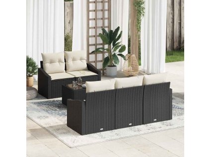 Set pohovek s polštářem 6 pcs Černá a krémová polyratan 3346597