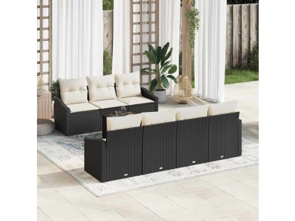 Set pohovek s polštářem 8 pcs Černá a krémová polyratan 3346627