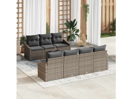 Set pohovek s polštářem s polštářem 8 pcs Šedá polyratan 3346629