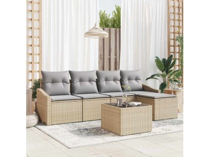 Set pohovek s polštářem 6 pcs Béžová polyratan 3346690
