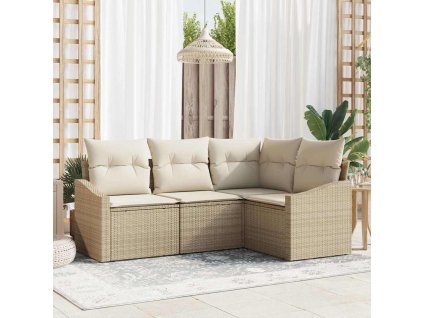 Set pohovek s polštářem 4 pcs Béžová polyratan 3346701