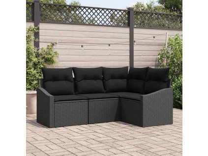 Set pohovek s polštářem 4 pcs Černá polyratan 3346703