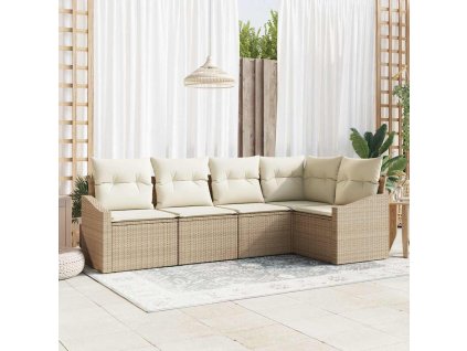 Set pohovek s polštářem 5 pcs Béžová polyratan 3346721