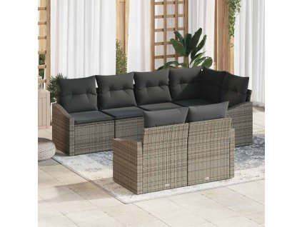 Set pohovek s polštářem 7 pcs Šedá polyratan 3346759