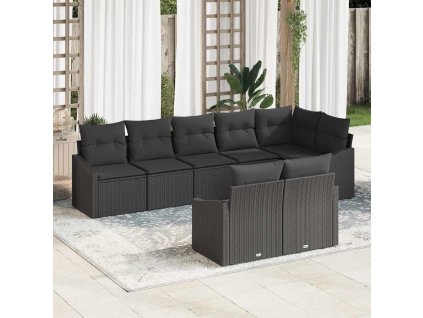 Set pohovek s polštářem 8 pcs Černá polyratan 3346773