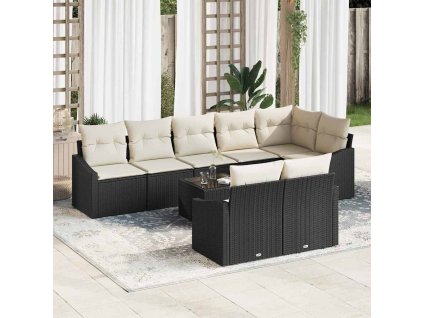 Set pohovek s polštářem 9 pcs Černá polyratan 3346777