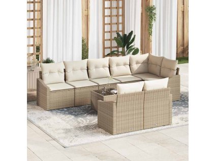 Set pohovek s polštářem 9 pcs Béžová polyratan 3346781