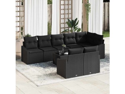 Set pohovek s polštářem 9 pcs Černá polyratan 3346783