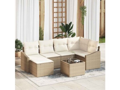 Sada zahradních pohovek 7 pcs Béžová Poly ratan 3346801