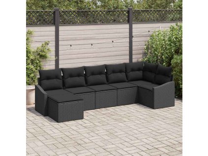 Set pohovek s polštářem 7 pcs Černá polyratan 3346813