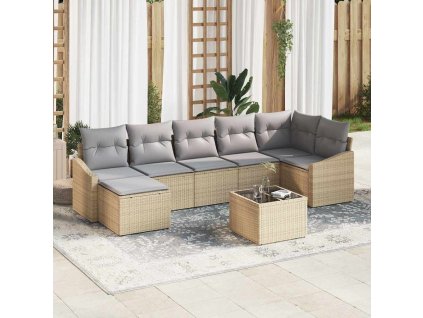 Set pohovek s polštářem 8 pcs Béžová polyratan 3346820