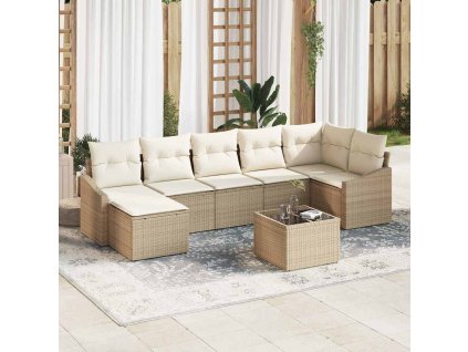 Set pohovek s polštářem 8 pcs Béžová polyratan 3346821