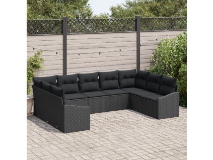 Sada 9 kusů zahradních pohovek s polštáři černý poly rattan 3346883
