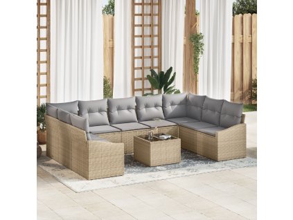 10dílný zahradní sofa set s polštáři černý poly ratan 3346890