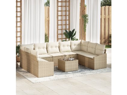 Zahradní sofa set 10 kusů s polštáři Hnědý Poly Ratan 3346891