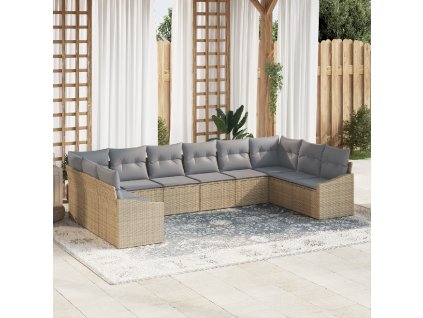 Sada zahradních sofa 10 kusů s polštáři béžová poly ratan 3346900