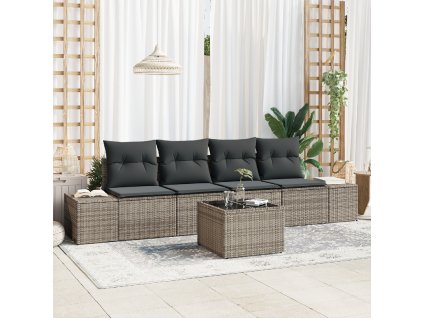 5dílný zahradní sofa set s polštáři šedý poly ratan 3346929