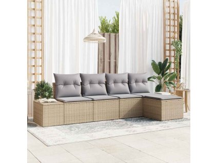 Sada zahradních pohovek s polštářem 5 pcs Béžová polyratan 3347020