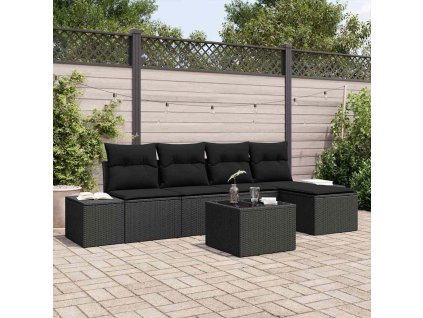 Sada zahradních pohovek s polštářem 6 pcs Černá polyratan 3347033