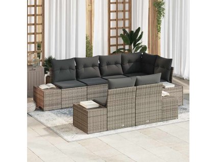 Sada zahradních pohovek s polštářem 7 pcs Šedá Poly ratan 3347099