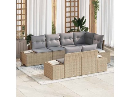 Sada zahradních pohovek 7 pcs Beige a šedá polyratan 3347100