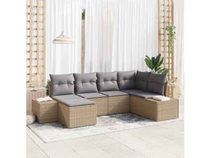 Sada zahradních pohovek 6 pcs Beige a šedá polyratan 3347130