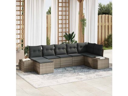 Sada zahradních pohovek s polštářem 7 pcs Šedá polyratan 3347149