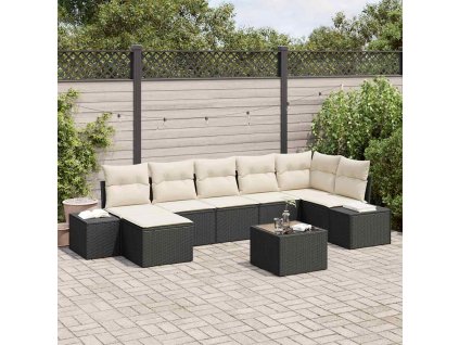 Sada zahradních pohovek s polštářem 8 pcs Černá polyratan 3347157