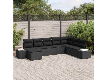 Sada zahradních pohovek s polštářem 8 pcs Černá polyratan 3347183