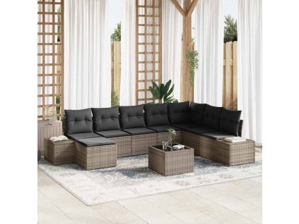 Sada zahradních pohovek s polštářem 9 pcs Světle šedá polyratan 3347189