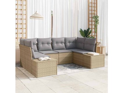 Sada zahradních pohovek s polštářem 6 pcs Béžová polyratan 3347200
