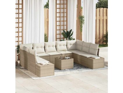 Sada zahradních pohovek s polštářem 10 pcs Béžová polyratan 3347231