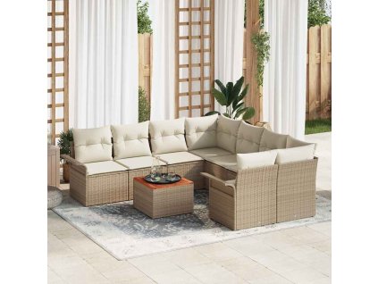 Sada zahradních pohovek s polštářem 9 pcs Béžová polyratan 3347309