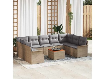 Sada zahradních pohovek 10 pcs Béžová Poly ratan 3347371