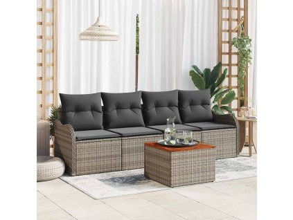 Sada zahradních pohovek s polštářem 5 pcs Šedá polyratan 3347384