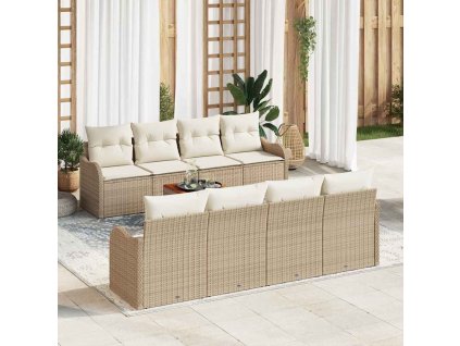 Sada zahradních pohovek s polštářem 9 pcs Béžová polyratan 3347428