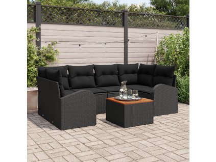 Sada zahradního sofa s polštáři Černý poly ratan akácie 3347534