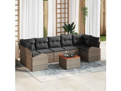 Sada zahradních pohovek s polštářem 8 pcs Šedá polyratan 3347545