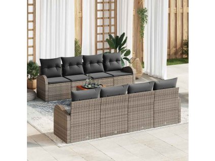 Sada zahradních pohovek s polštářem 9 pcs Šedá polyratan 3347552