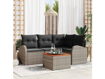 Sada zahradních pohovek s polštářem 5 pcs Šedá polyratan 3347573