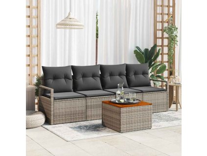 Sada zahradních pohovek s polštářem 5 pcs Šedá polyratan 3347636