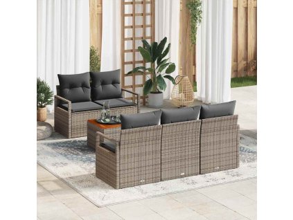 Sada zahradních pohovek s polštářem 6 pcs Šedá polyratan 3347643