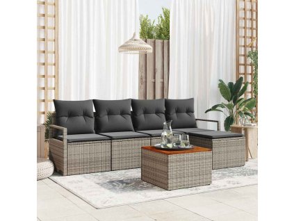 Sada zahradních pohovek s polštářem 6 pcs Šedá polyratan 3347692