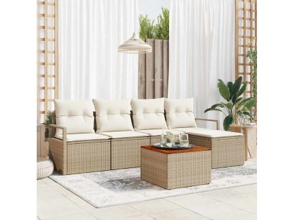 Sada zahradních pohovek s polštářem 6 pcs Béžová polyratan 3347694