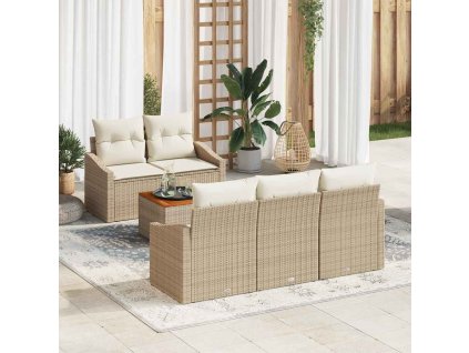 Sada zahradních pohovek s polštářem 6 pcs Béžová polyratan 3347771