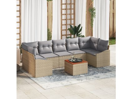 8dílná sada zahradního sofa s polštáři béžový poly ratan akácie 3347798