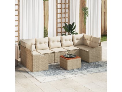 8 kusový zahradní sofa set s polštáři béžový poly ratan akácie 3347799