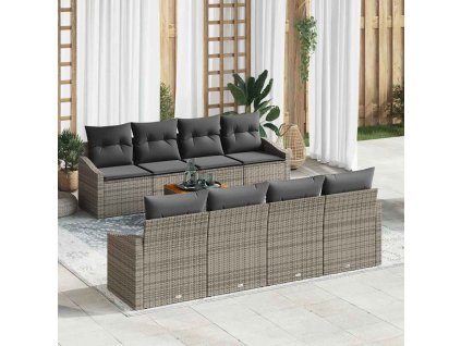 Sada zahradních pohovek s polštářem 9 pcs Šedá polyratan 3347804