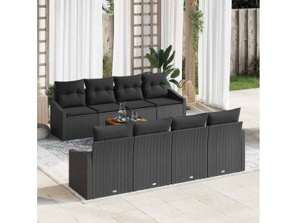 Sada zahradních pohovek s polštářem 9 pcs Černá polyratan 3347807