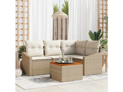 Sada zahradních pohovek s polštářem 5 pcs Béžová polyratan 3347827